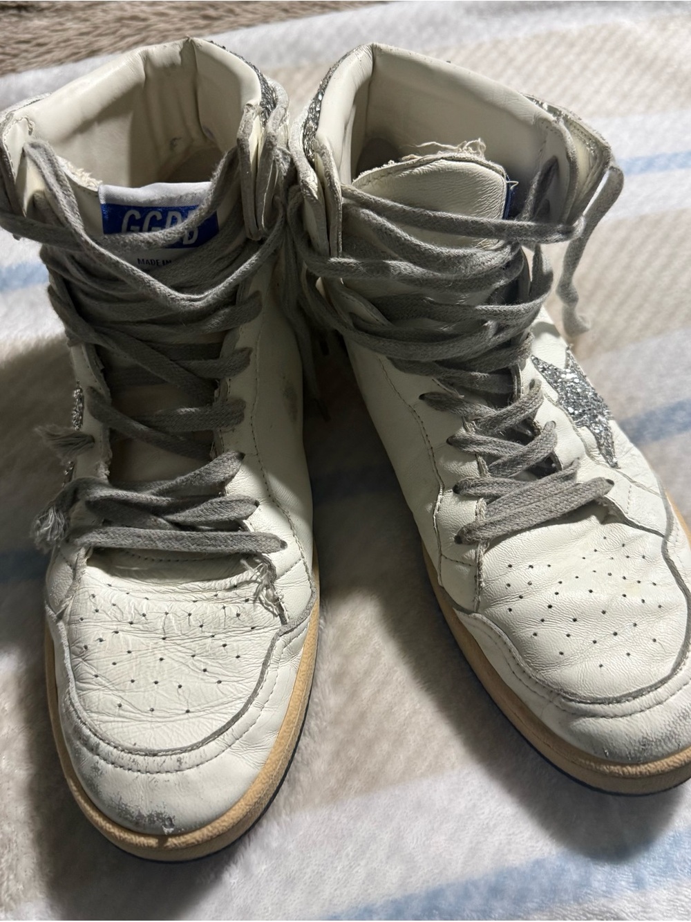 Golden Goose White High-Top Sneakers with Silver Star